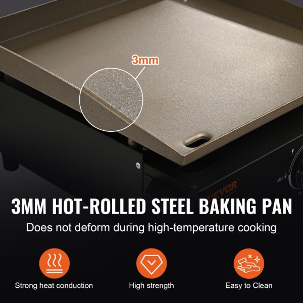 16.9-Inch Heavy Duty Steel Griddle Manual Flat Top Gas Grill with Non-Stick Cooking Surface 1-Burner Portable Restaurant Grade 13000 BTU - Image 3