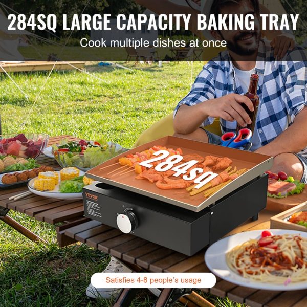 16.9-Inch Heavy Duty Steel Griddle Manual Flat Top Gas Grill with Non-Stick Cooking Surface 1-Burner Portable Restaurant Grade 13000 BTU - Image 5