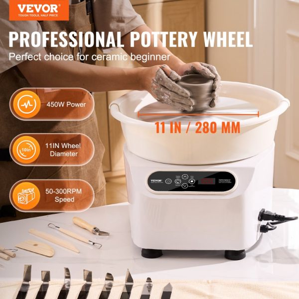 Professional Ceramic Pottery Wheel 11-Inch 450W Electric with Shaping Tools for DIY Art Craft and LCD Touch Screen Foot Pedal Control White - Image 2