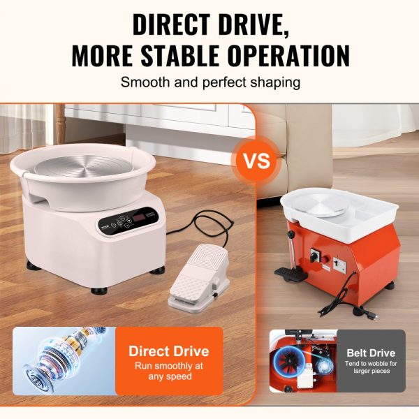 Professional Ceramic Pottery Wheel 11-Inch 450W Electric with Shaping Tools for DIY Art Craft and LCD Touch Screen Foot Pedal Control White - Image 3
