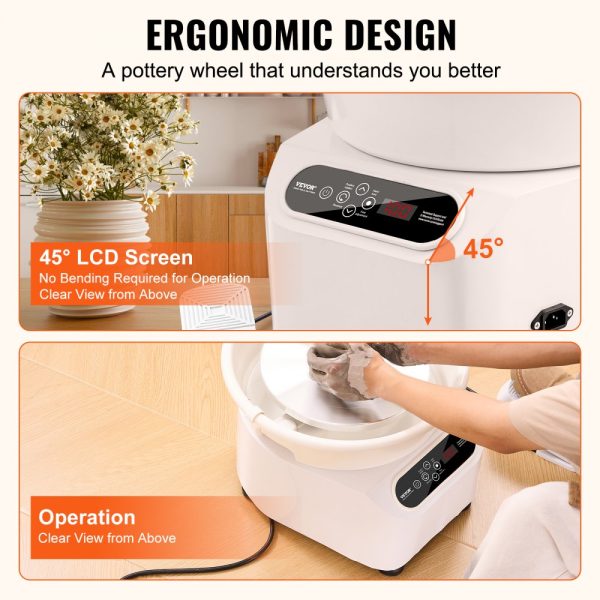 Professional Ceramic Pottery Wheel 11-Inch 450W Electric with Shaping Tools for DIY Art Craft and LCD Touch Screen Foot Pedal Control White - Image 6