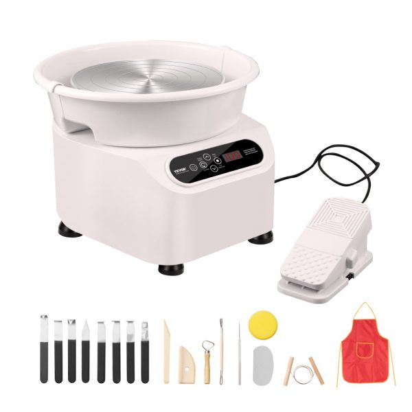 Professional Ceramic Pottery Wheel 11-Inch 450W Electric with Shaping Tools for DIY Art Craft and LCD Touch Screen Foot Pedal Control White