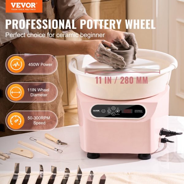 11 Inch Electric Pottery Wheel with 450W Motor, Foot Pedal, LCD Touch Screen, Direct Drive Ceramic Wheel for DIY Art, Pink - Image 2