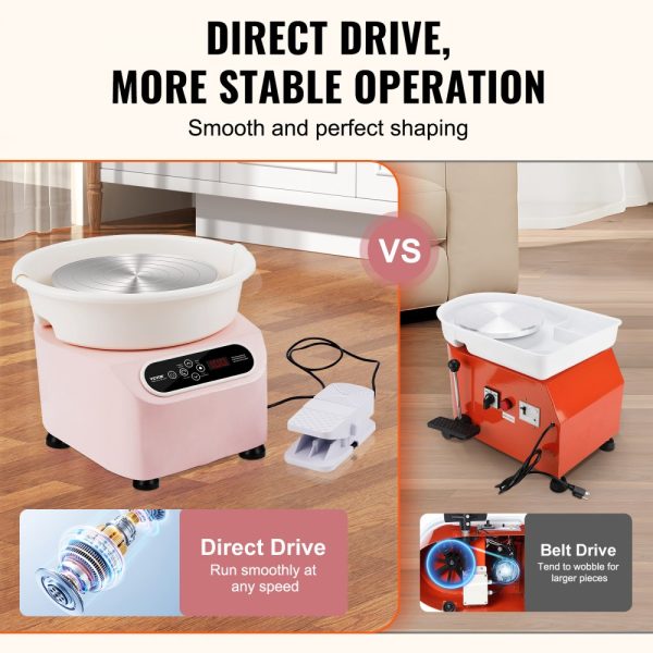11 Inch Electric Pottery Wheel with 450W Motor, Foot Pedal, LCD Touch Screen, Direct Drive Ceramic Wheel for DIY Art, Pink - Image 3