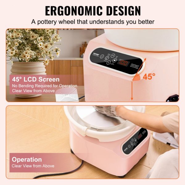 11 Inch Electric Pottery Wheel with 450W Motor, Foot Pedal, LCD Touch Screen, Direct Drive Ceramic Wheel for DIY Art, Pink - Image 6