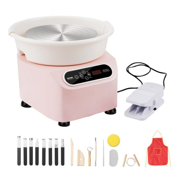 11 Inch Electric Pottery Wheel with 450W Motor, Foot Pedal, LCD Touch Screen, Direct Drive Ceramic Wheel for DIY Art, Pink