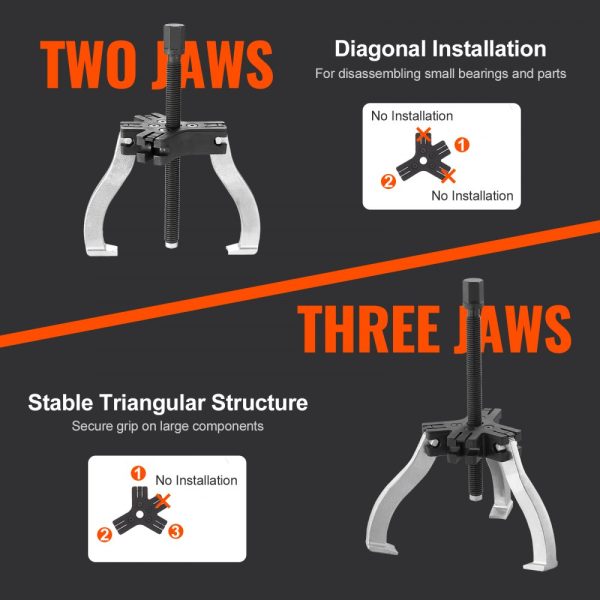 Gear Puller Kit with 3 and 7 Sizes, 3 Jaw Design for Removing Gear Bearings, Flywheels, Pulleys. Reversible Jaws for Vertical and Horizontal Use, Internal and External Applications. 2-Piece Set - Image 3