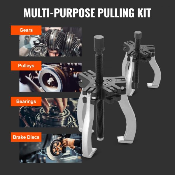 Gear Puller Kit with 3 and 7 Sizes, 3 Jaw Design for Removing Gear Bearings, Flywheels, Pulleys. Reversible Jaws for Vertical and Horizontal Use, Internal and External Applications. 2-Piece Set - Image 6