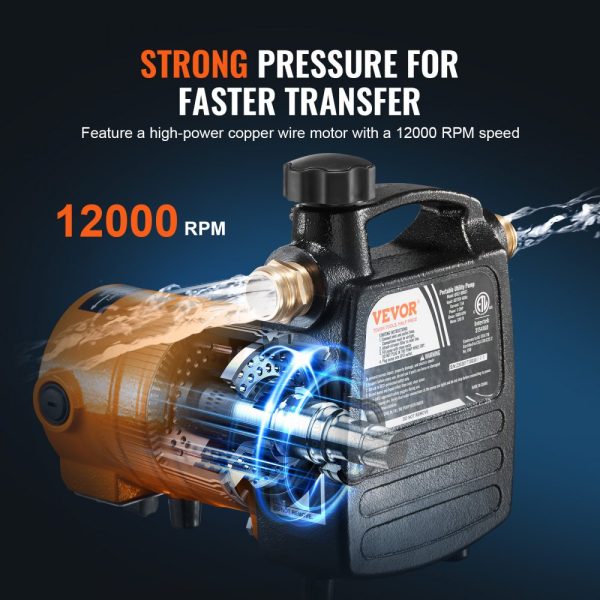 Cast Iron Water Transfer Pump 115V 1600 GPH 1/2 HP Portable Electric Utility Pump for Garden Pool Pond - Image 4
