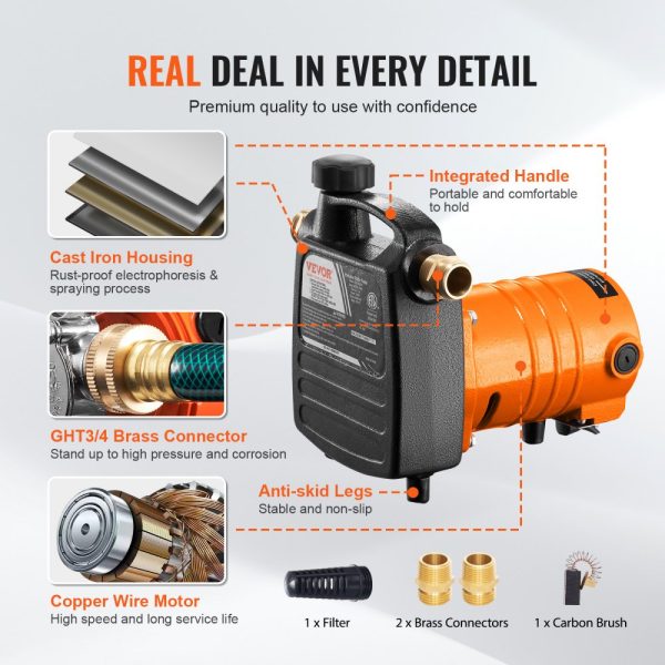 Cast Iron Water Transfer Pump 115V 1600 GPH 1/2 HP Portable Electric Utility Pump for Garden Pool Pond - Image 5