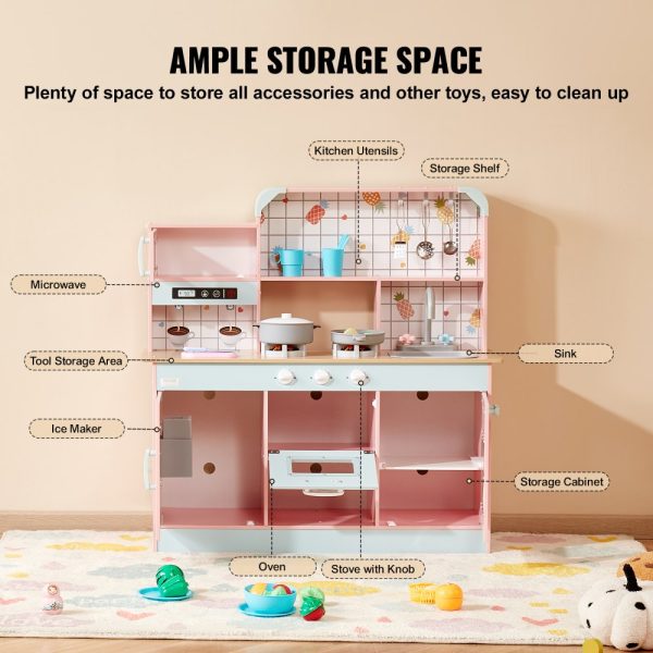 Christmas Gift!  Kitchen Playset Kids Pretend Cooking Play Toy 24 Piece Accessories Pink - Image 6