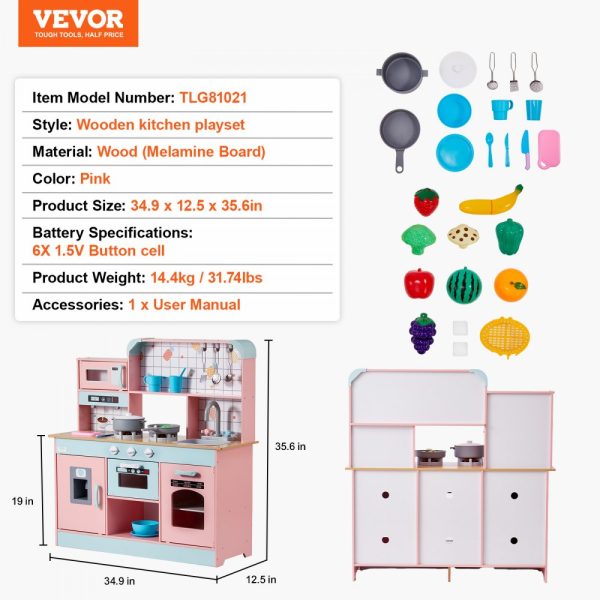 Christmas Gift!  Kitchen Playset Kids Pretend Cooking Play Toy 24 Piece Accessories Pink - Image 7