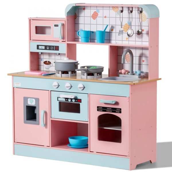 Christmas Gift!  Kitchen Playset Kids Pretend Cooking Play Toy 24 Piece Accessories Pink