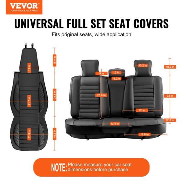 Universal Car Seat Covers Full Set with Front & Rear Seats 9-Piece Faux Leather Semi-Enclosed Design Detachable Headrest & Airbag Compatible for Most Cars SUVs & Trucks - Image 2