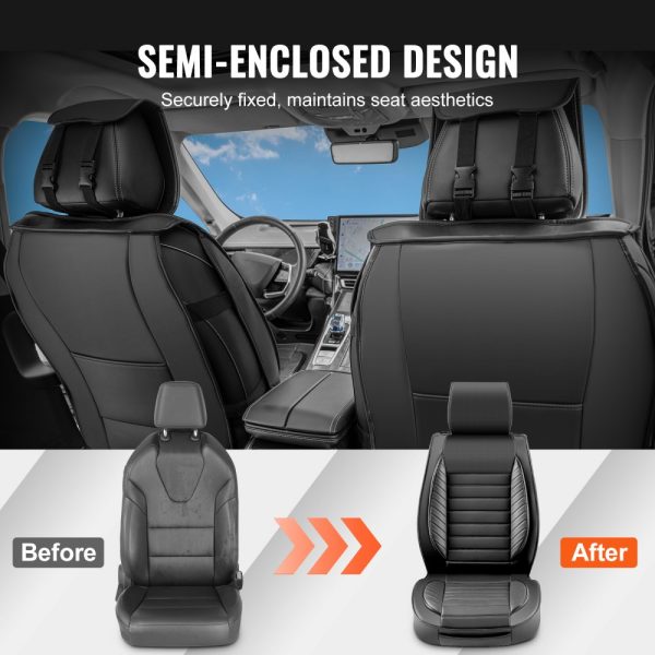 Universal Car Seat Covers Full Set with Front & Rear Seats 9-Piece Faux Leather Semi-Enclosed Design Detachable Headrest & Airbag Compatible for Most Cars SUVs & Trucks - Image 3
