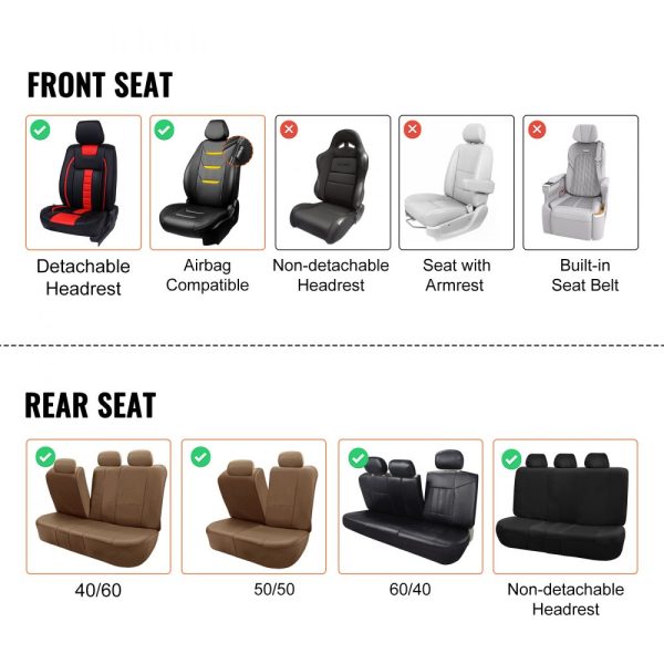 Universal Car Seat Covers Full Set with Front & Rear Seats 9-Piece Faux Leather Semi-Enclosed Design Detachable Headrest & Airbag Compatible for Most Cars SUVs & Trucks - Image 6