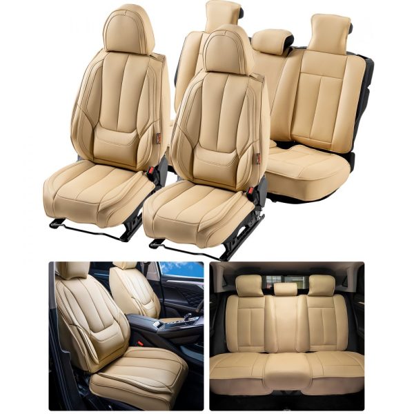 13pc Faux Leather Car Seat Covers Full Set, Front & Rear, Detachable Headrest, Airbag Compatible, Most Cars, SUVs, Trucks