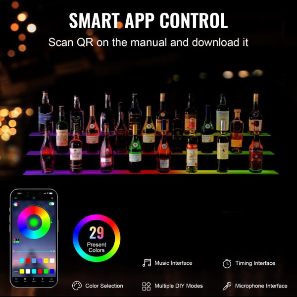 LED Lighted Liquor Bottle Display Bar Shelf RF & App Control 60" 3-Step - Image 3
