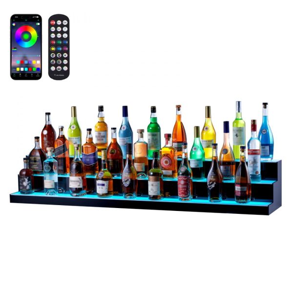 LED Lighted Liquor Bottle Display Bar Shelf RF & App Control 60" 3-Step