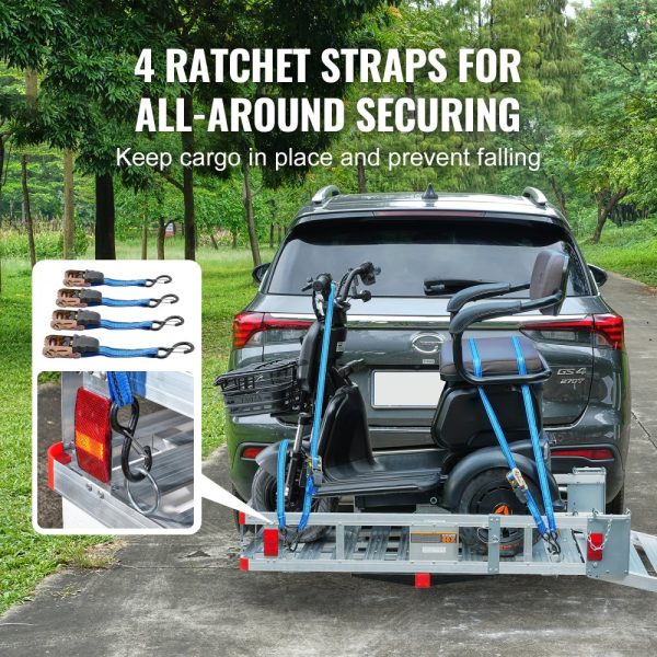 Aluminum Hitch Cargo Rack with Folding Ramp, 45.3x25.6 inches, 500LB Mobility Scooter Carrier, 2 Hitch Receiver - Image 5