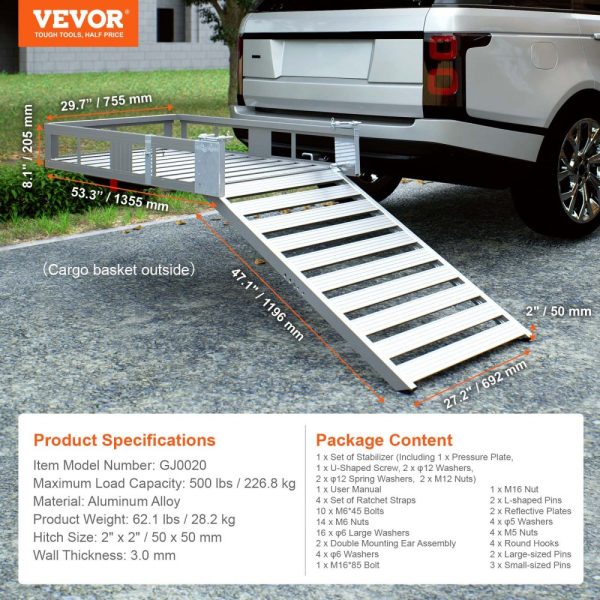 Aluminum Hitch Cargo Rack with Folding Ramp, 45.3x25.6 inches, 500LB Mobility Scooter Carrier, 2 Hitch Receiver - Image 7