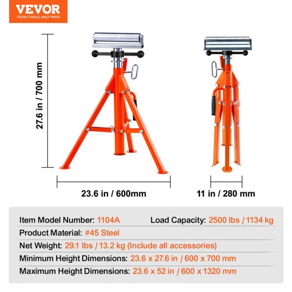 Roller Stand 2500 LBS Load 27.6"-52" Height Adjustable 45# Steel Foldable - Image 7