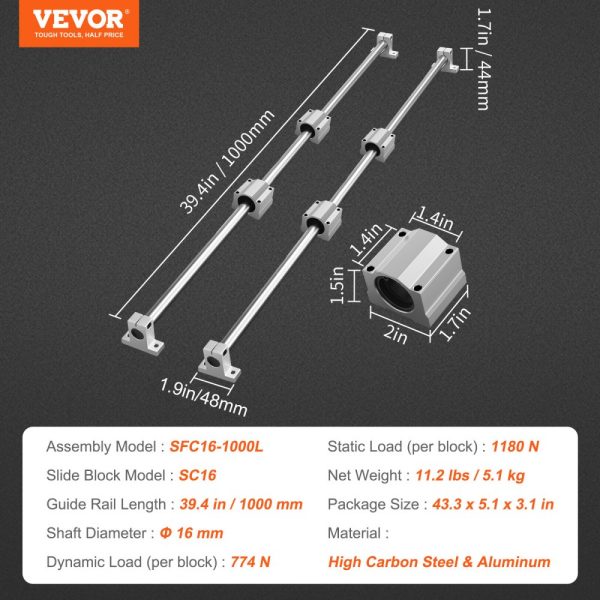Linear Guide Rail Set 1000mm 2-Piece Rails 4-Piece Slide Blocks 4-Piece Supports for Automated Machinery CNC DIY - Image 7