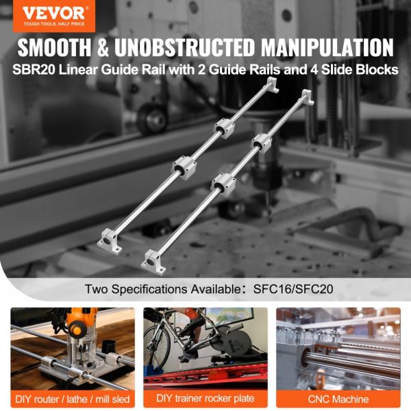Linear Guide Rail Set SFC20 1000mm 2 Rails 4 Slide Blocks 4 Supports for CNC Automation - Image 2