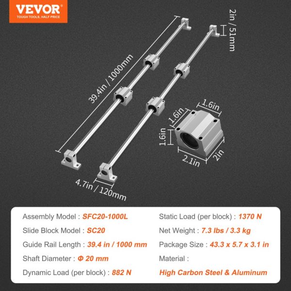 Linear Guide Rail Set SFC20 1000mm 2 Rails 4 Slide Blocks 4 Supports for CNC Automation - Image 7