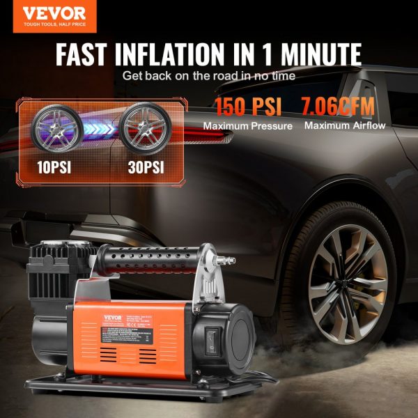 12V Heavy Duty Portable Air Compressor Car Tire Inflator 7.06CFM 150PSI - Image 2