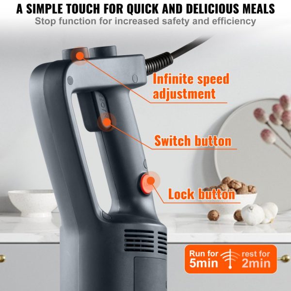 Commercial Grade Immersion Blender 750W 12-Inch Heavy Duty Variable Speed Control with 304 Stainless Steel Blade for Multi-Purpose Use - Image 4