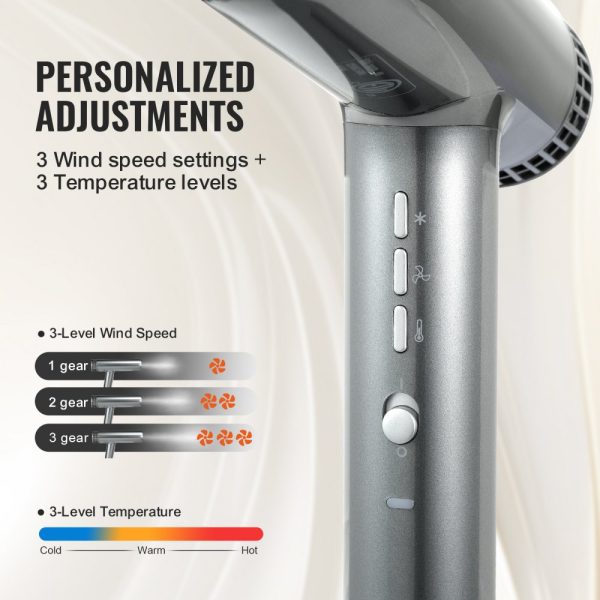 Professional Blow Dryer with 3 Million Negative Ions 98000 RPM Brushless Motor 3 Heat Settings and 3 Speeds Lightweight Salon Style Design with Nozzles and Diffuser for Home or Travel - Image 3