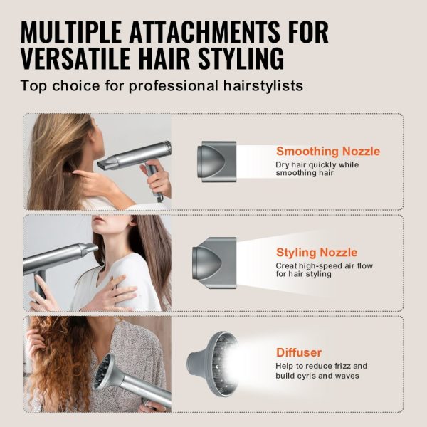 Professional Blow Dryer with 3 Million Negative Ions 98000 RPM Brushless Motor 3 Heat Settings and 3 Speeds Lightweight Salon Style Design with Nozzles and Diffuser for Home or Travel - Image 6