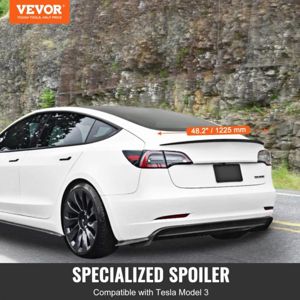 48.2 Inch Rear Wing Spoiler - High Strength ABS Material, Matte Black Racing Car Accessory - Image 2