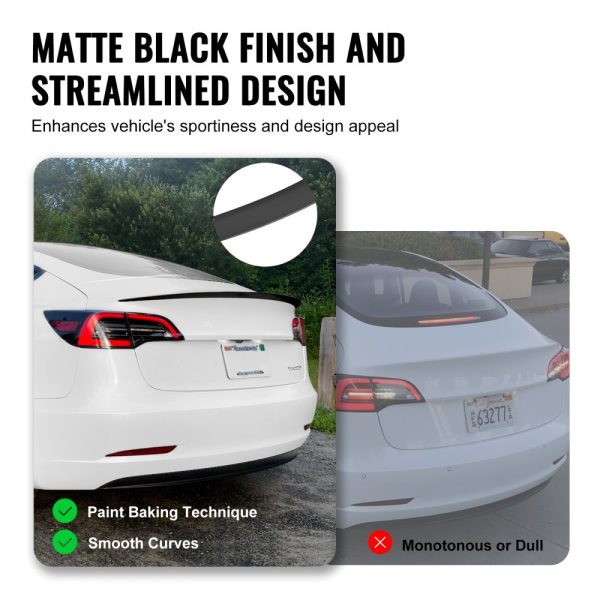 48.2 Inch Rear Wing Spoiler - High Strength ABS Material, Matte Black Racing Car Accessory - Image 4