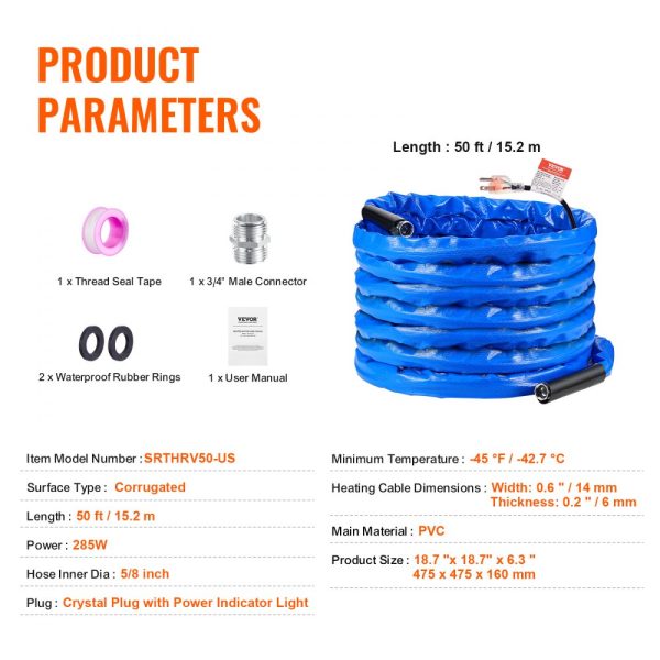 50ft Heated Water Hose for RV -45℉ Antifreeze Heated Drinking Water Hose - Image 7